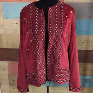 Chic Red Embroidered Women's Blazer
